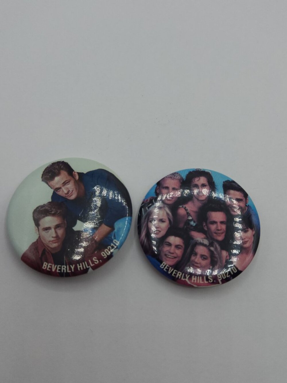 Vintage BEVERLY HILLS 90210 pin back badge button dated 1991 official Set of 2